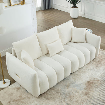 Beige Modern 82 Fabric 3 Seater Sofa Couch with Solid Wood Frame, High-Resilience Foam Cushions, and 3 Back Pillows