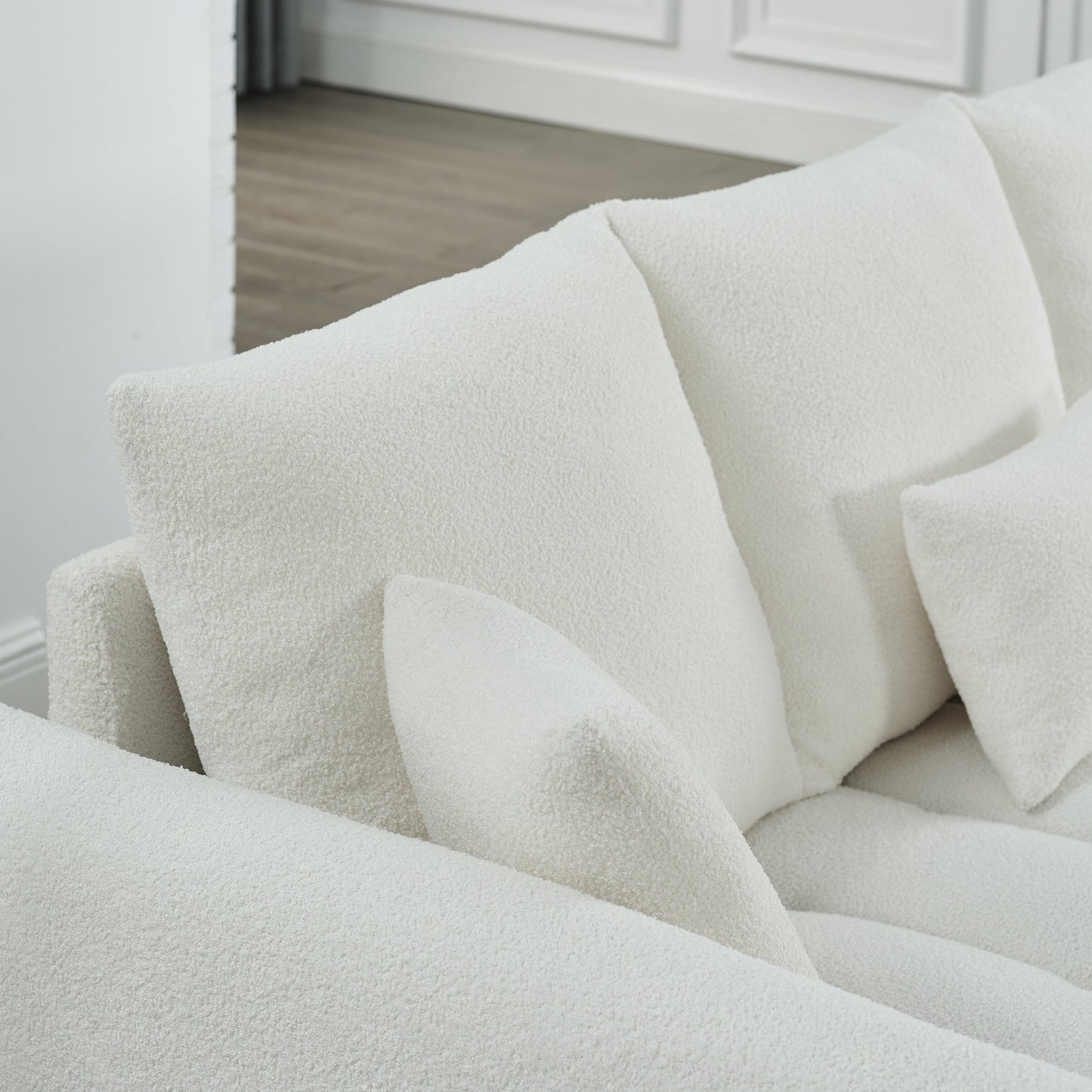 Beige Modern 82 Fabric 3 Seater Sofa Couch with Solid Wood Frame, High-Resilience Foam Cushions, and 3 Back Pillows