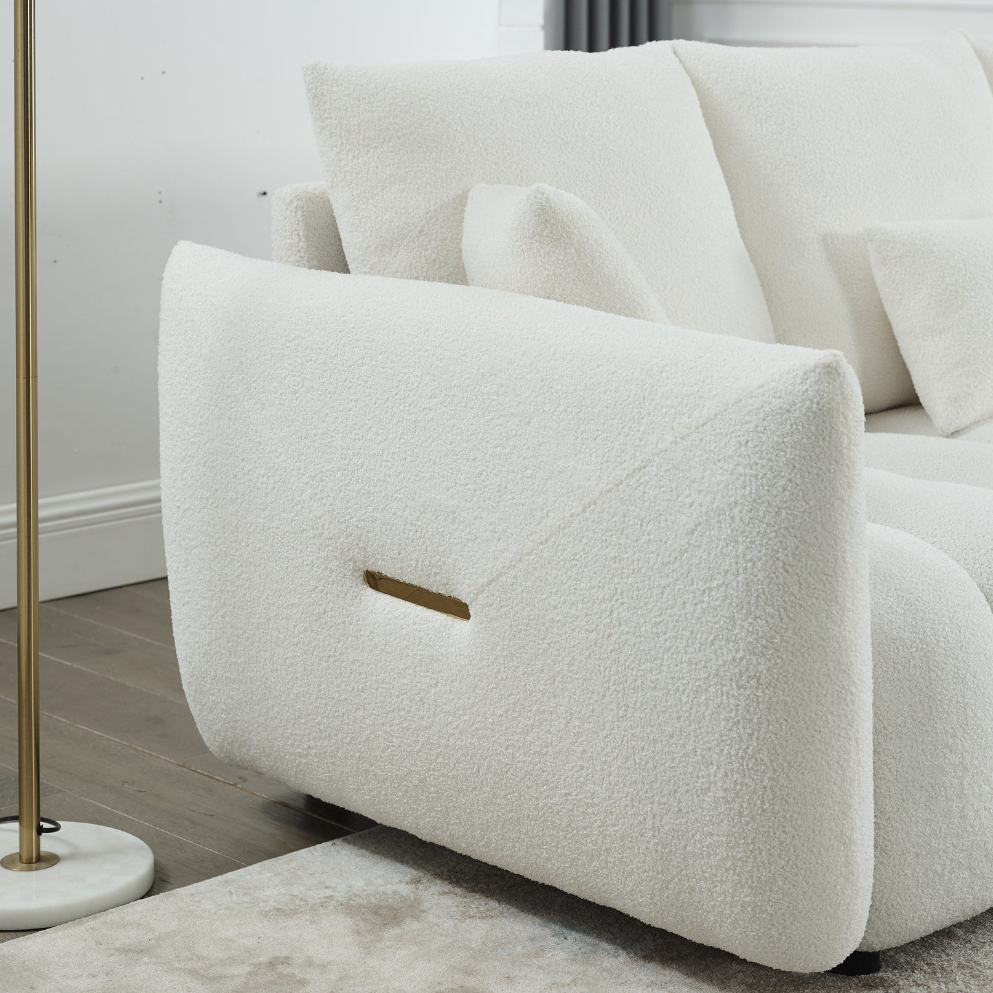 Beige Modern 82 Fabric 3 Seater Sofa Couch with Solid Wood Frame, High-Resilience Foam Cushions, and 3 Back Pillows
