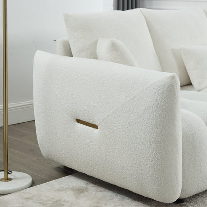 Beige Modern 82 Fabric 3 Seater Sofa Couch with Solid Wood Frame, High-Resilience Foam Cushions, and 3 Back Pillows