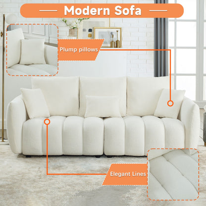 Beige Modern 82 Fabric 3 Seater Sofa Couch with Solid Wood Frame, High-Resilience Foam Cushions, and 3 Back Pillows