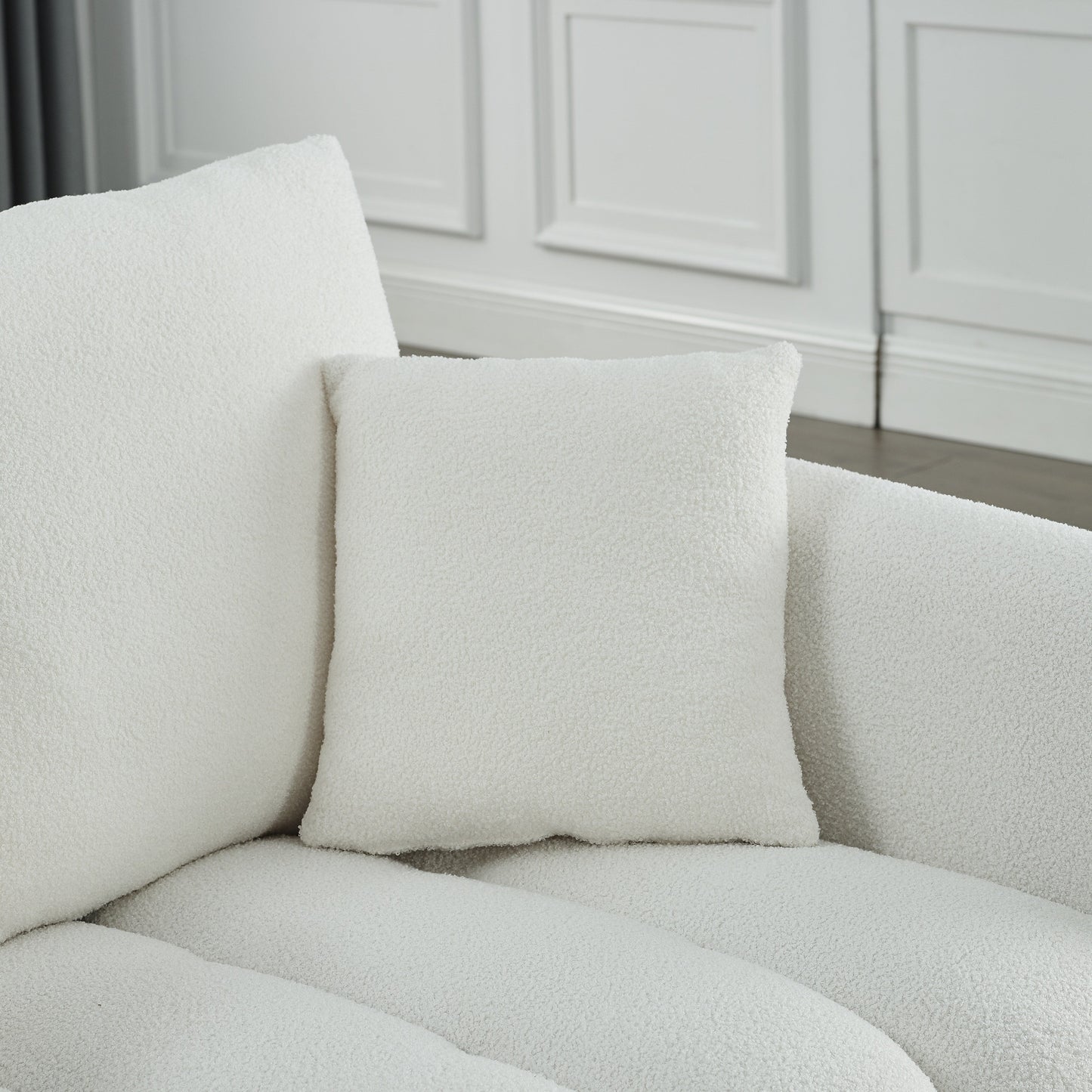 Beige Modern 82 Fabric 3 Seater Sofa Couch with Solid Wood Frame, High-Resilience Foam Cushions, and 3 Back Pillows