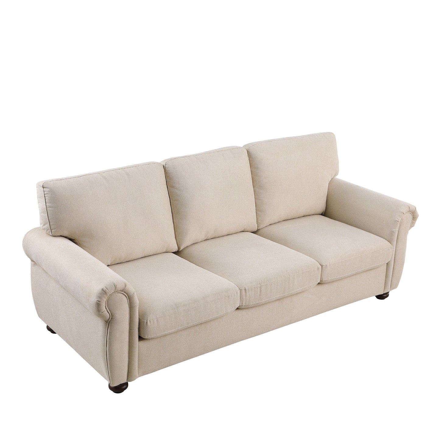 Beige Modern 84.6 Chenille 3-seater Rolled Arms Sofa with Solid Wood Frame for Living Room