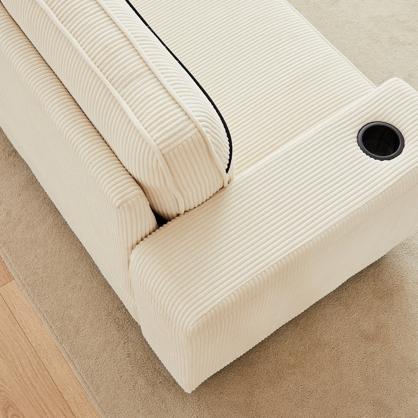Beige Modern 86.5 Corduroy 3-seater Sofa with Two Storage Spaces and USB Charging Ports and 2 Cup Holders