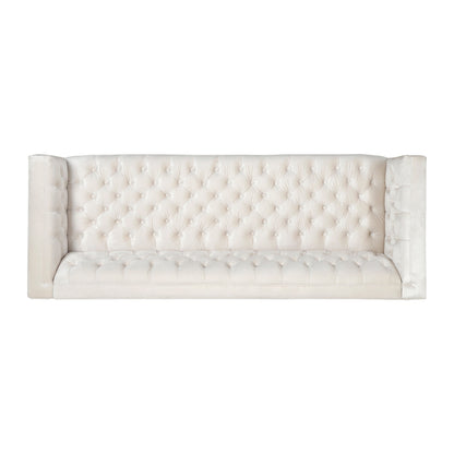 Beige Modern 86.75 Faux Leather Button Tufted 3-seater Sofa with Smooth T-shaped Iron Legs for Living Room