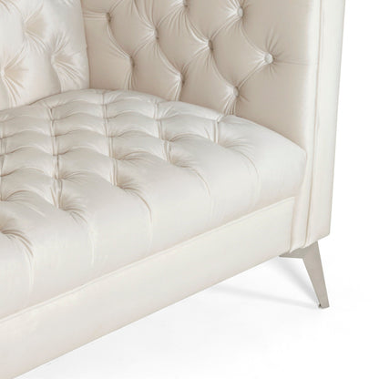 Beige Modern 86.75 Faux Leather Button Tufted 3-seater Sofa with Smooth T-shaped Iron Legs for Living Room