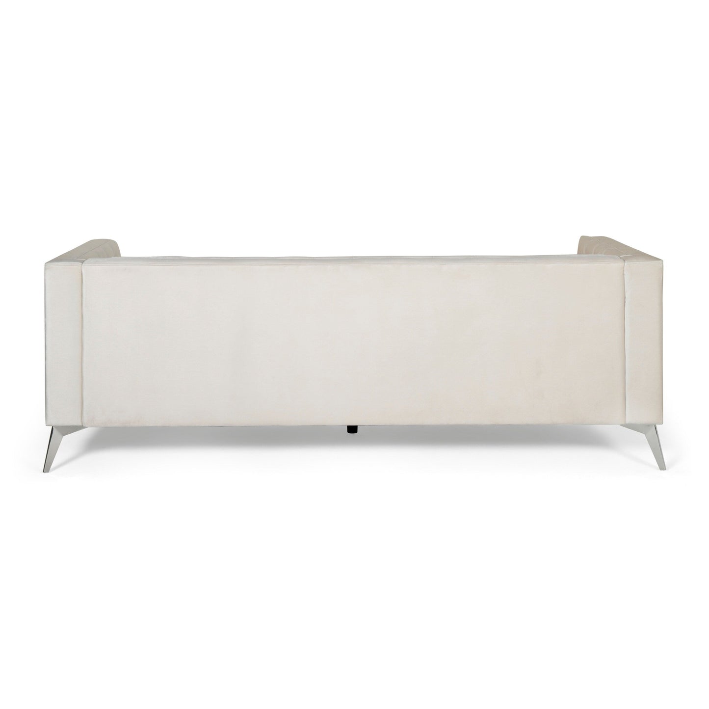 Beige Modern 86.75 Faux Leather Button Tufted 3-seater Sofa with Smooth T-shaped Iron Legs for Living Room