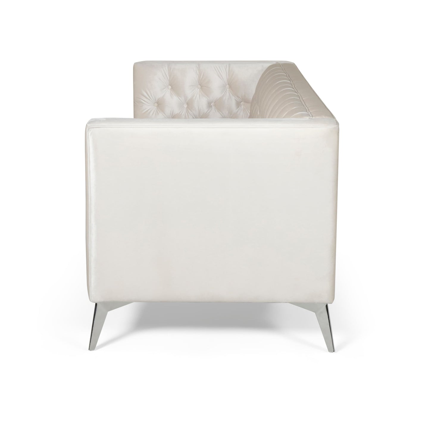 Beige Modern 86.75 Faux Leather Button Tufted 3-seater Sofa with Smooth T-shaped Iron Legs for Living Room