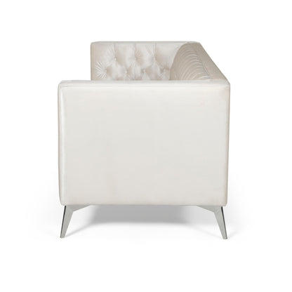 Beige Modern 86.75 Faux Leather Button Tufted 3-seater Sofa with Smooth T-shaped Iron Legs for Living Room
