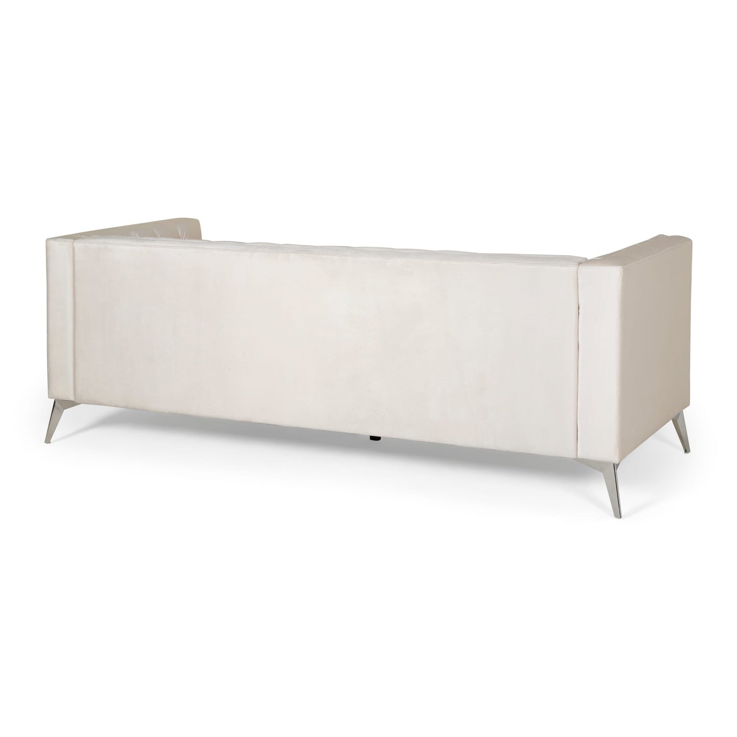 Beige Modern 86.75 Faux Leather Button Tufted 3-seater Sofa with Smooth T-shaped Iron Legs for Living Room