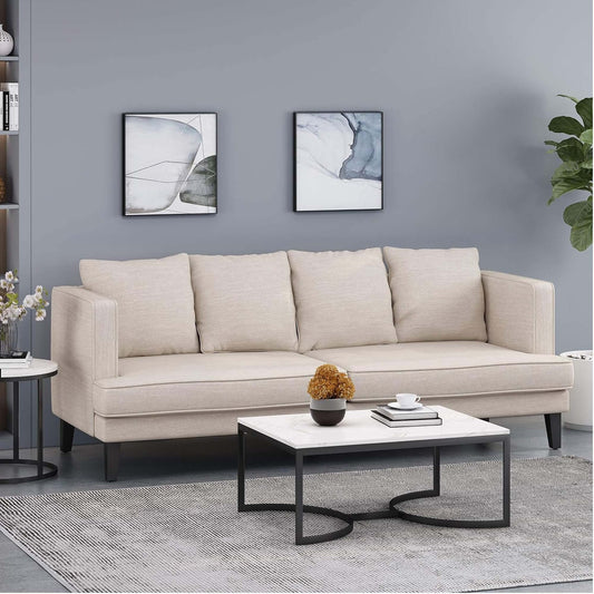 Beige Modern 86 3-seater Sofa with Wood Legs and Tufted Back for Living Room