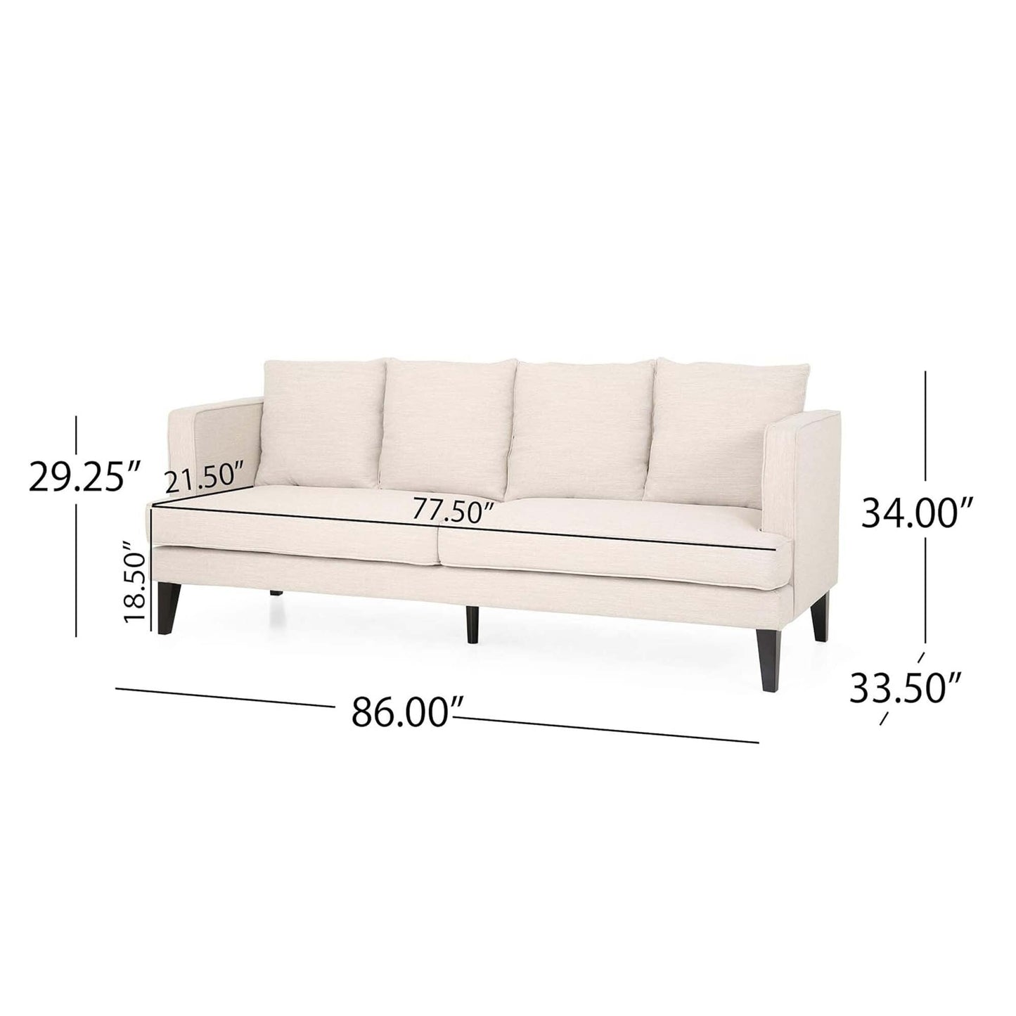 Beige Modern 86 3-seater Sofa with Wood Legs and Tufted Back for Living Room