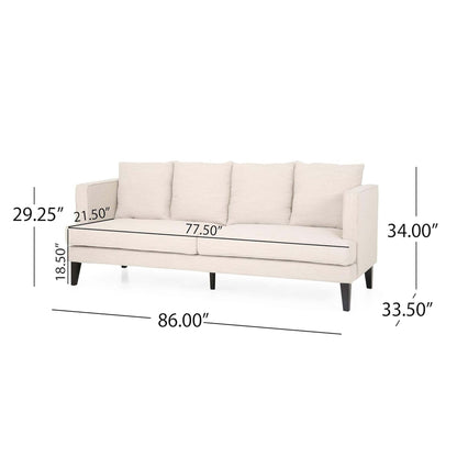 Beige Modern 86 3-seater Sofa with Wood Legs and Tufted Back for Living Room