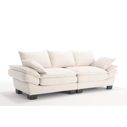 Beige Modern 88.6 Corduroy 3-seater Sailboat Sofa with Two Pillows and Wide Plastic Feet for Living Room