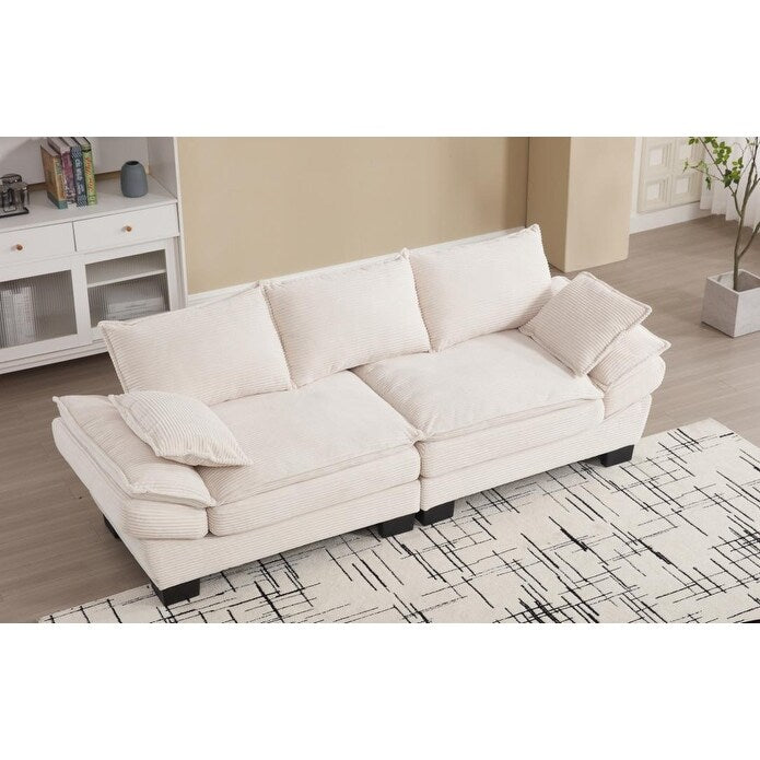 Beige Modern 88.6 Corduroy 3-seater Sailboat Sofa with Two Pillows and Wide Plastic Feet for Living Room