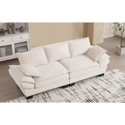 Beige Modern 88.6 Corduroy 3-seater Sailboat Sofa with Two Pillows and Wide Plastic Feet for Living Room