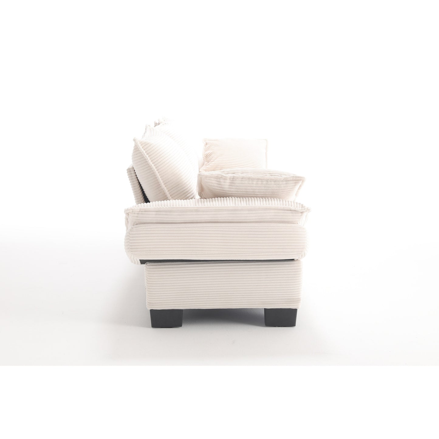 Beige Modern 88.6 Corduroy 3-seater Sailboat Sofa with Two Pillows and Wide Plastic Feet for Living Room