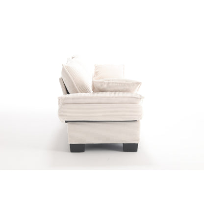 Beige Modern 88.6 Corduroy 3-seater Sailboat Sofa with Two Pillows and Wide Plastic Feet for Living Room