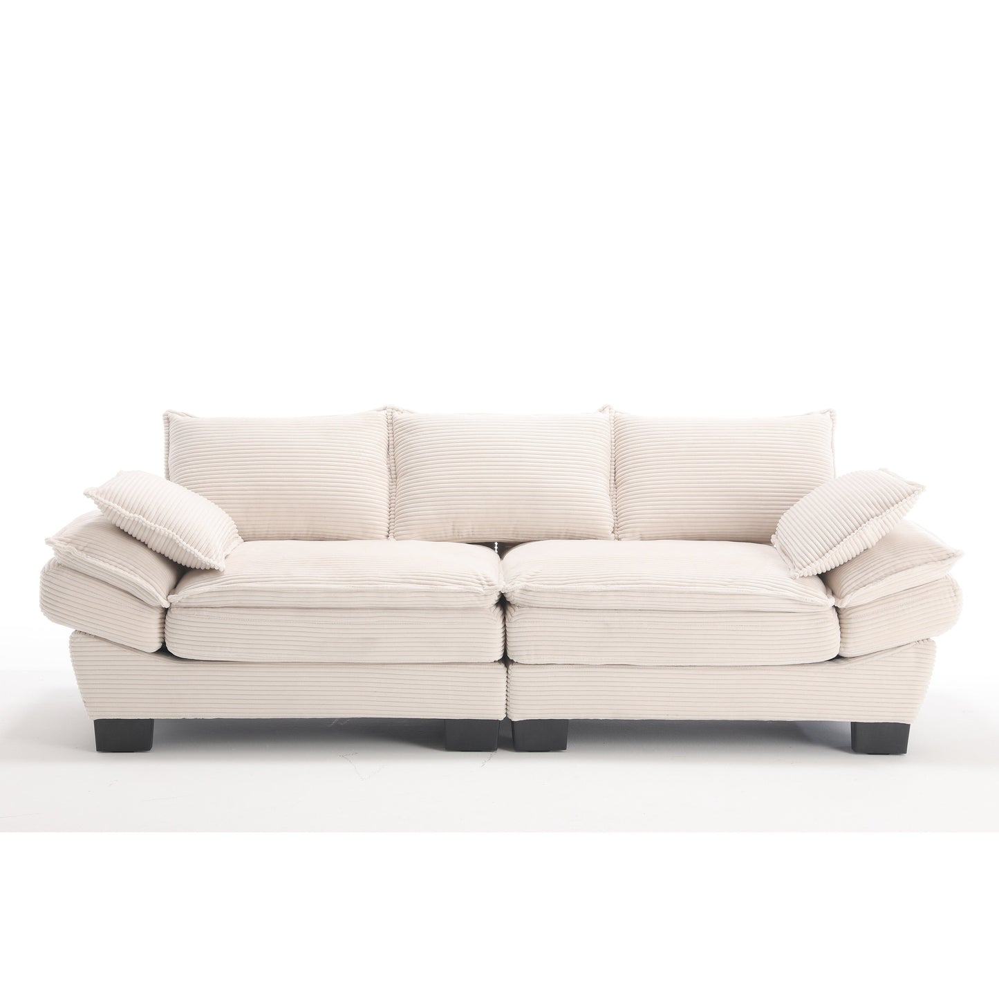 Beige Modern 88.6 Corduroy 3-seater Sailboat Sofa with Two Pillows and Wide Plastic Feet for Living Room