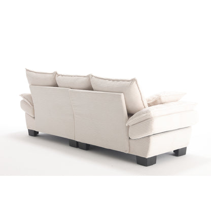 Beige Modern 88.6 Corduroy 3-seater Sailboat Sofa with Two Pillows and Wide Plastic Feet for Living Room