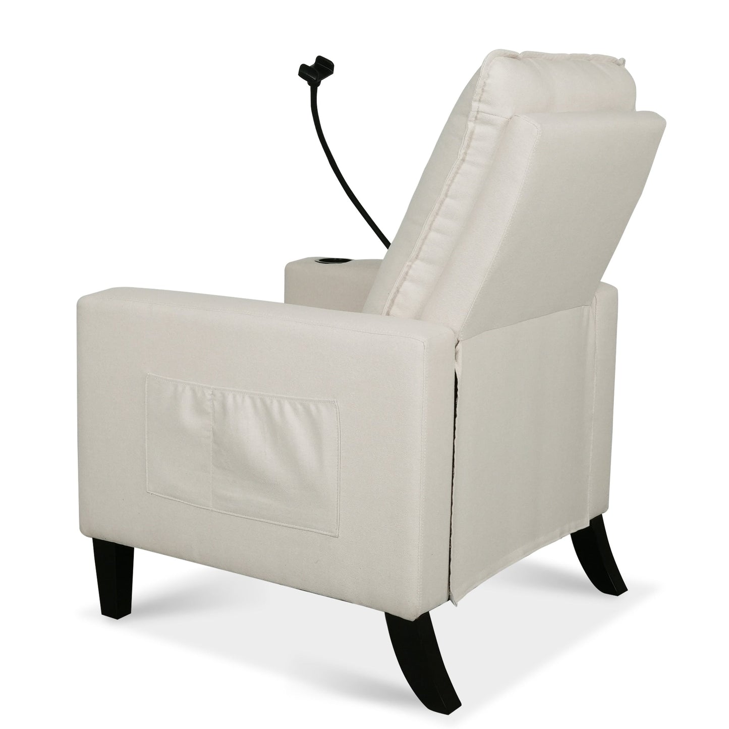 Beige Modern Fabric Manual Adjustable Recliner Chair with Mobile Phone Holder, Cup Holder, and Footrest