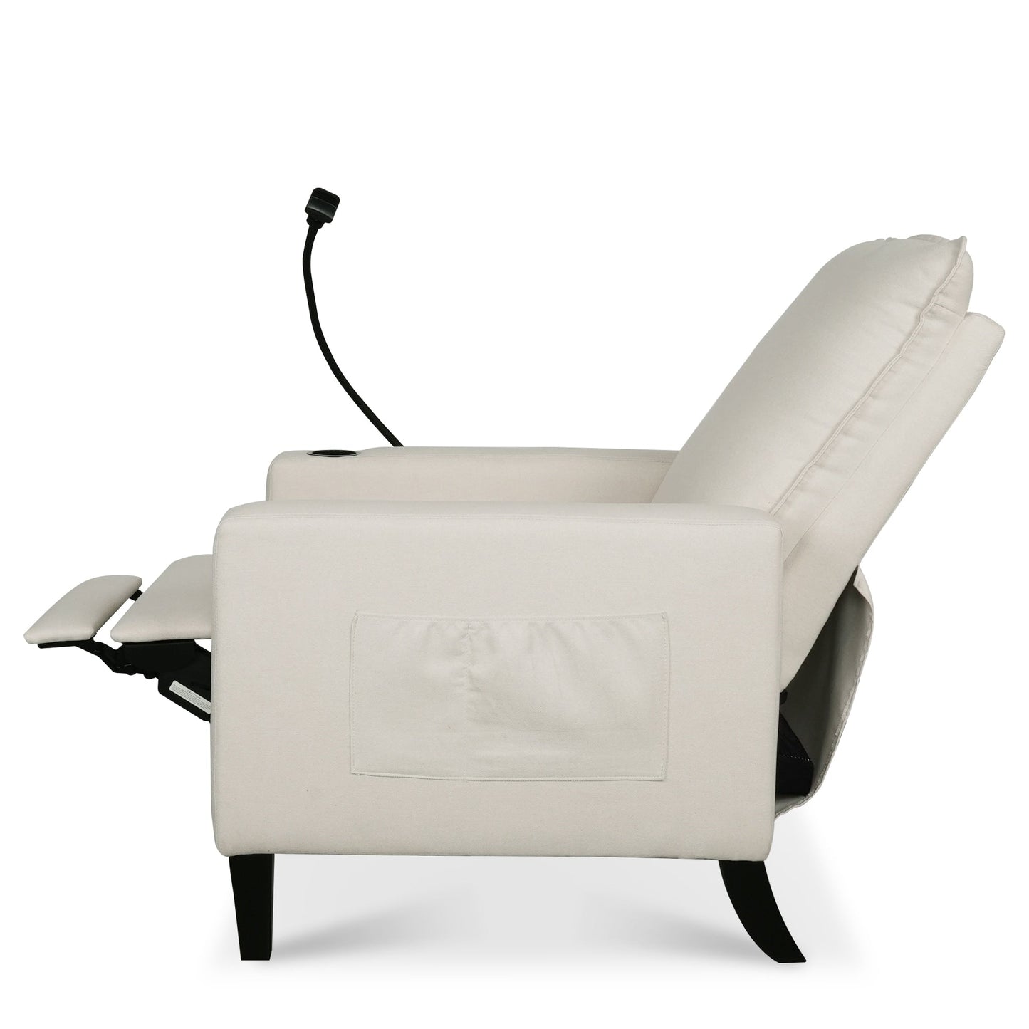 Beige Modern Fabric Manual Adjustable Recliner Chair with Mobile Phone Holder, Cup Holder, and Footrest