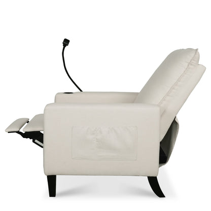 Beige Modern Fabric Manual Adjustable Recliner Chair with Mobile Phone Holder, Cup Holder, and Footrest