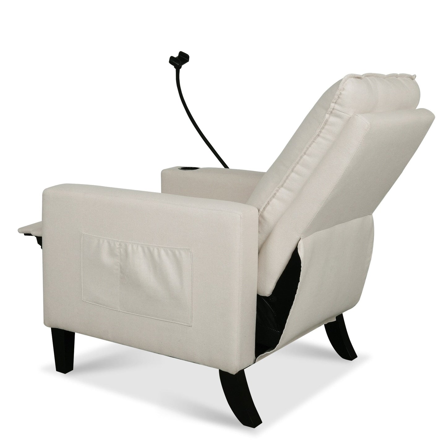 Beige Modern Fabric Manual Adjustable Recliner Chair with Mobile Phone Holder, Cup Holder, and Footrest