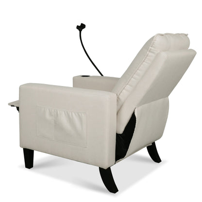 Beige Modern Fabric Manual Adjustable Recliner Chair with Mobile Phone Holder, Cup Holder, and Footrest