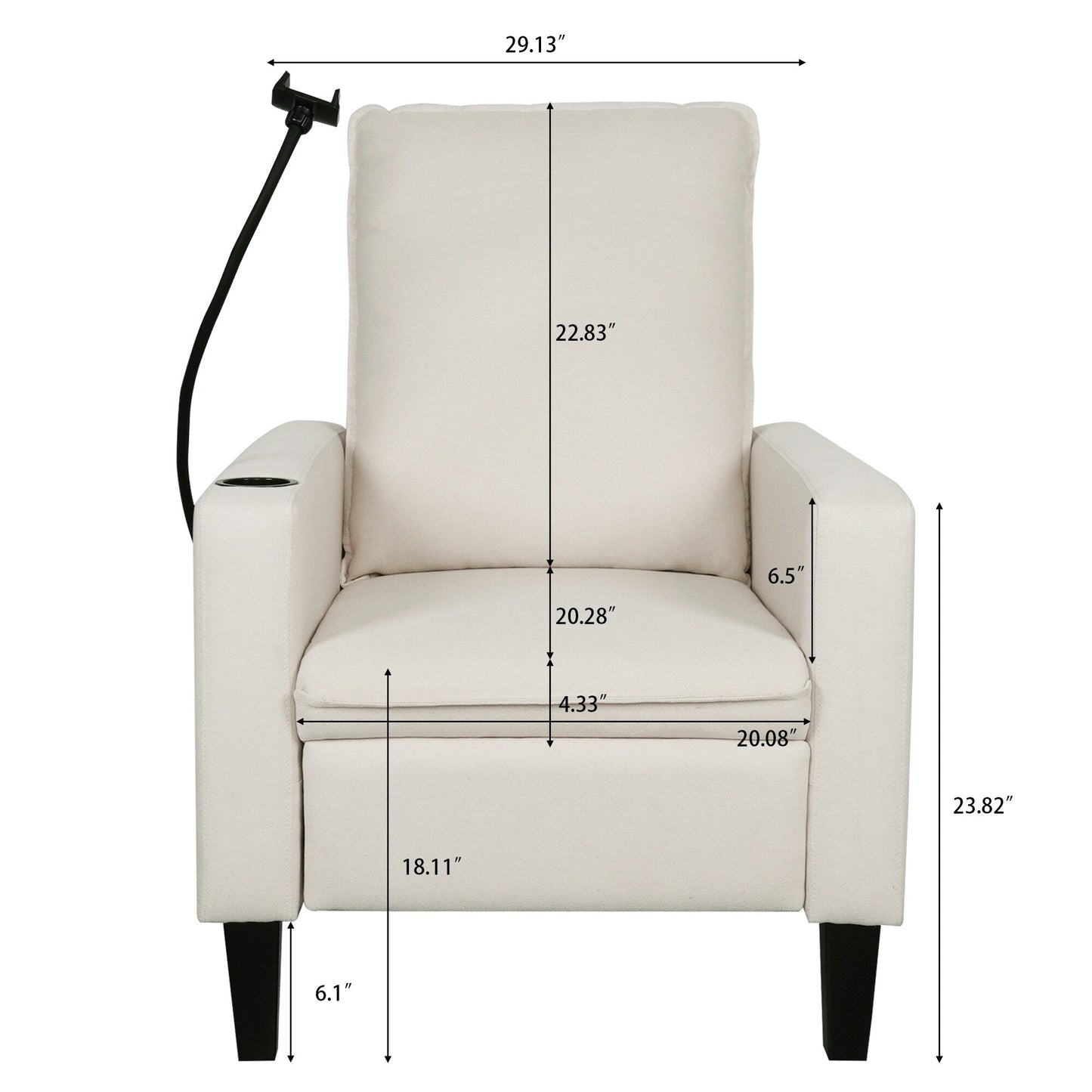 Beige Modern Fabric Manual Adjustable Recliner Chair with Mobile Phone Holder, Cup Holder, and Footrest