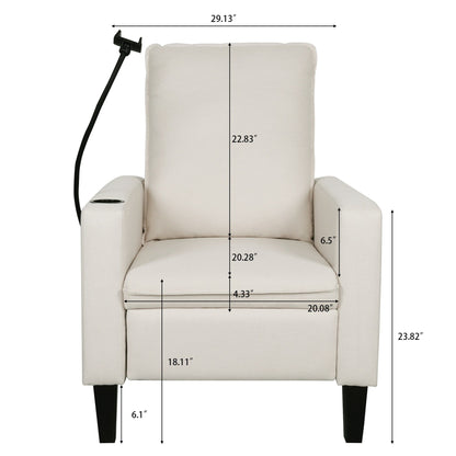 Beige Modern Fabric Manual Adjustable Recliner Chair with Mobile Phone Holder, Cup Holder, and Footrest
