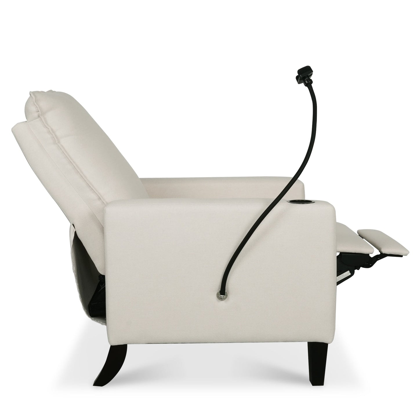 Beige Modern Fabric Manual Adjustable Recliner Chair with Mobile Phone Holder, Cup Holder, and Footrest