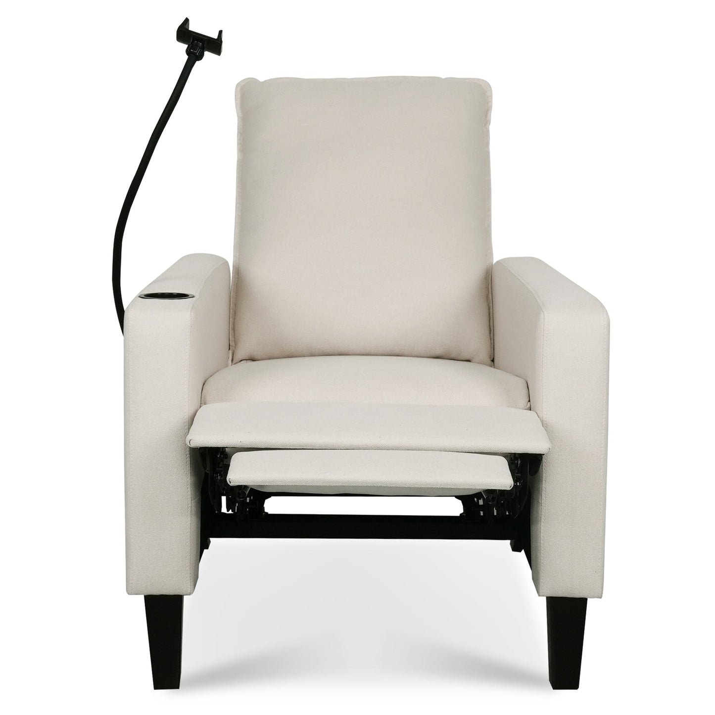 Beige Modern Fabric Manual Adjustable Recliner Chair with Mobile Phone Holder, Cup Holder, and Footrest