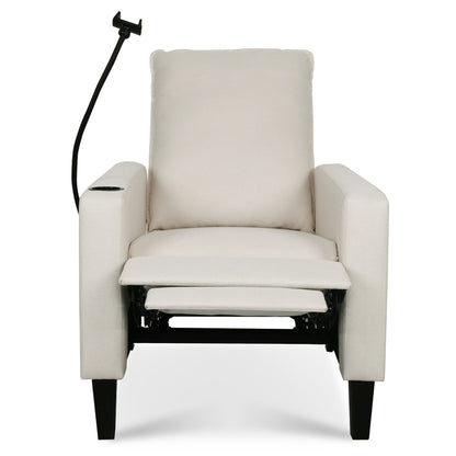 Beige Modern Fabric Manual Adjustable Recliner Chair with Mobile Phone Holder, Cup Holder, and Footrest