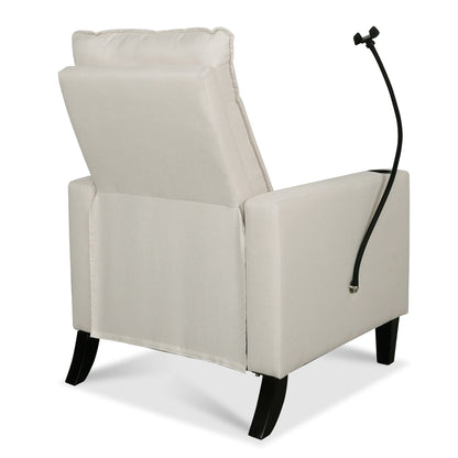 Beige Modern Fabric Manual Adjustable Recliner Chair with Mobile Phone Holder, Cup Holder, and Footrest