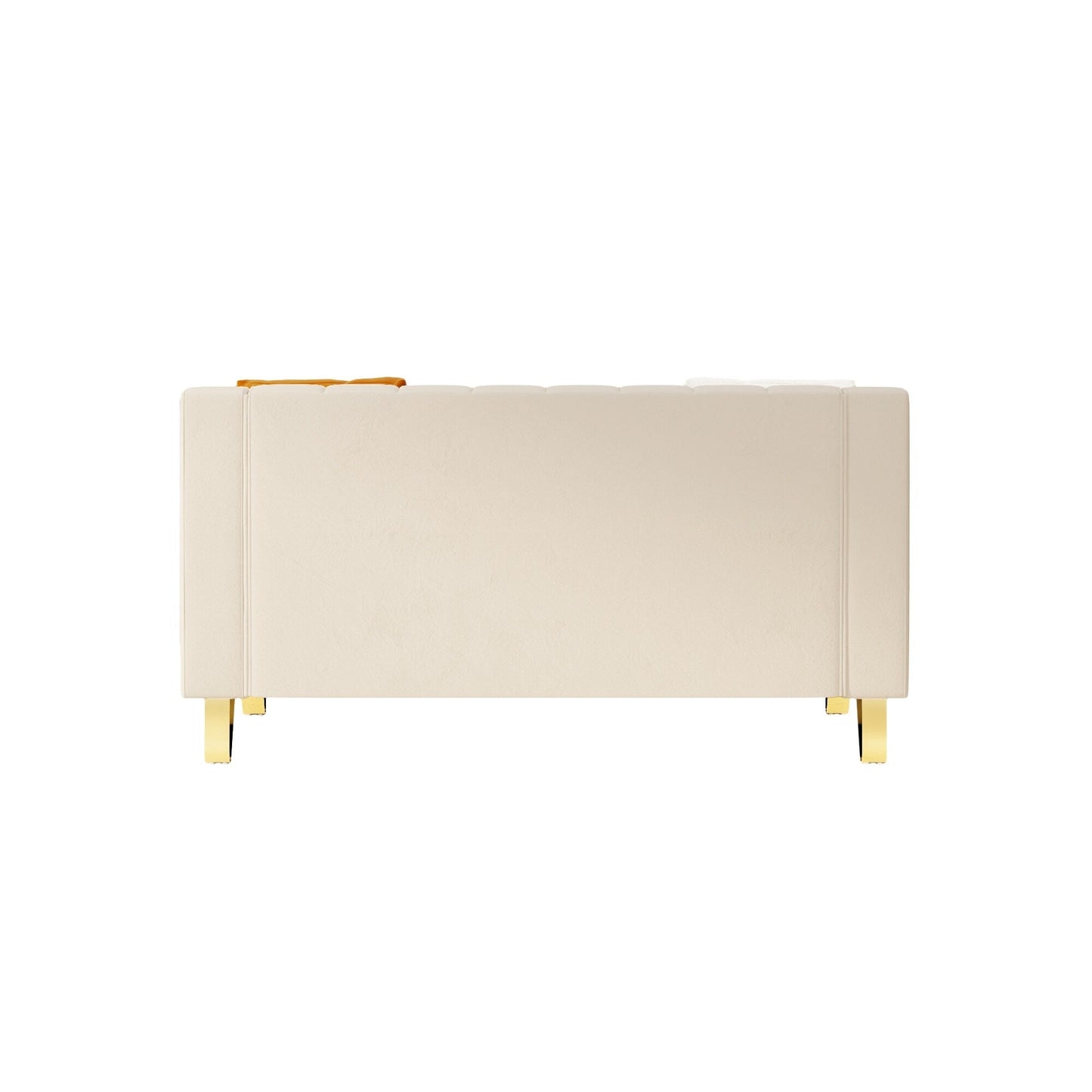 Beige Modern Velvet Loveseat Sofa with Gold Accents and Plush Cushions for Living Room