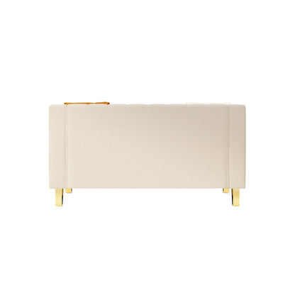 Beige Modern Velvet Loveseat Sofa with Gold Accents and Plush Cushions for Living Room