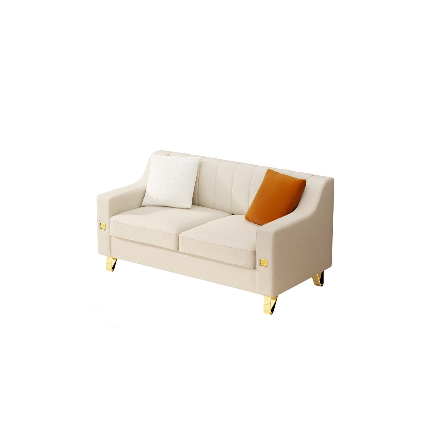 Beige Modern Velvet Loveseat Sofa with Gold Accents and Plush Cushions for Living Room