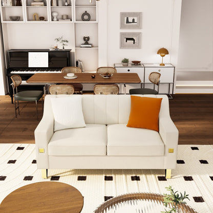 Beige Modern Velvet Loveseat Sofa with Gold Accents and Plush Cushions for Living Room