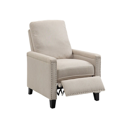 Beige Modern Velvet Manual Recliner with Cushions and Nailhead Decoration