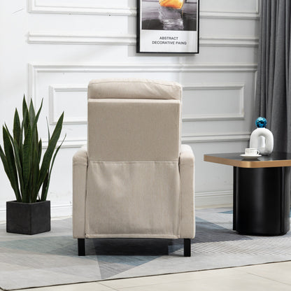 Beige Modern Velvet Manual Recliner with Cushions and Nailhead Decoration