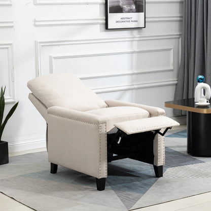 Beige Modern Velvet Manual Recliner with Cushions and Nailhead Decoration