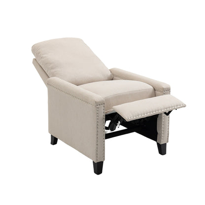 Beige Modern Velvet Manual Recliner with Cushions and Nailhead Decoration