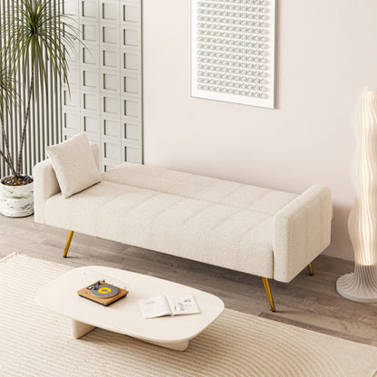 Beige Multifunctional Folding Sofa Bed with Metal Legs and Pillow
