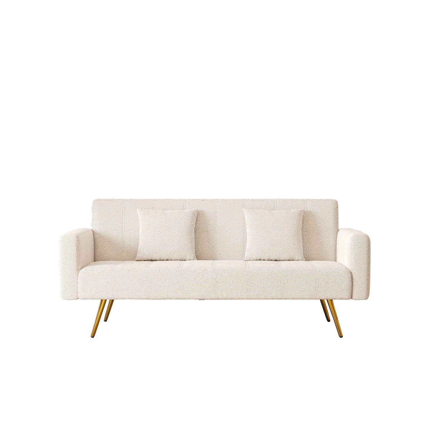 Beige Multifunctional Folding Sofa Bed with Metal Legs and Pillow