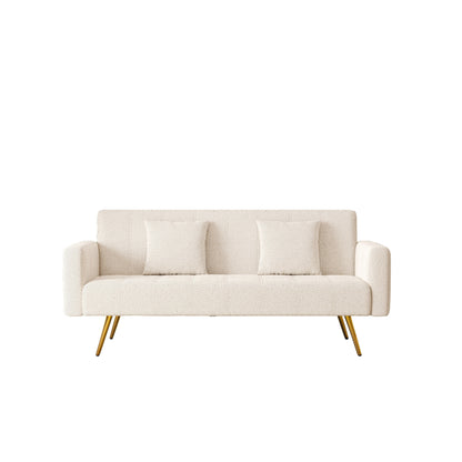 Beige Multifunctional Folding Sofa Bed with Metal Legs and Pillow
