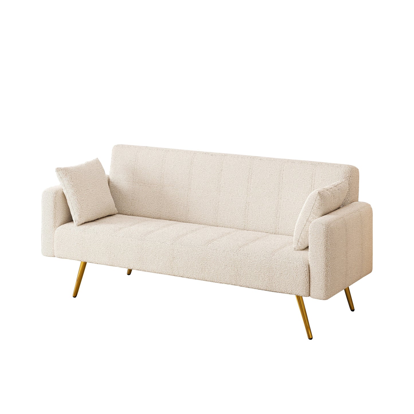 Beige Multifunctional Folding Sofa Bed with Metal Legs and Pillow