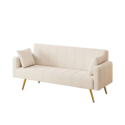 Beige Multifunctional Folding Sofa Bed with Metal Legs and Pillow
