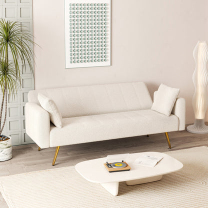 Beige Multifunctional Folding Sofa Bed with Metal Legs and Pillow