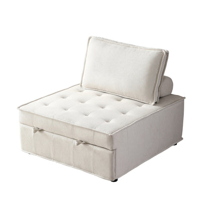 Beige Ottoman Pull Out Sofa Bed with Adjustable Backrest